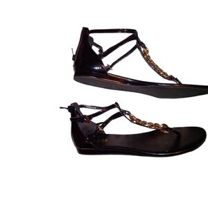 Guess Black Pantent Leather and Gold Sandals Size 10 Nwot